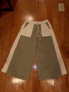 Three Bird Nest - Women’s Olive Green and White Wide Leg Lounge Pants